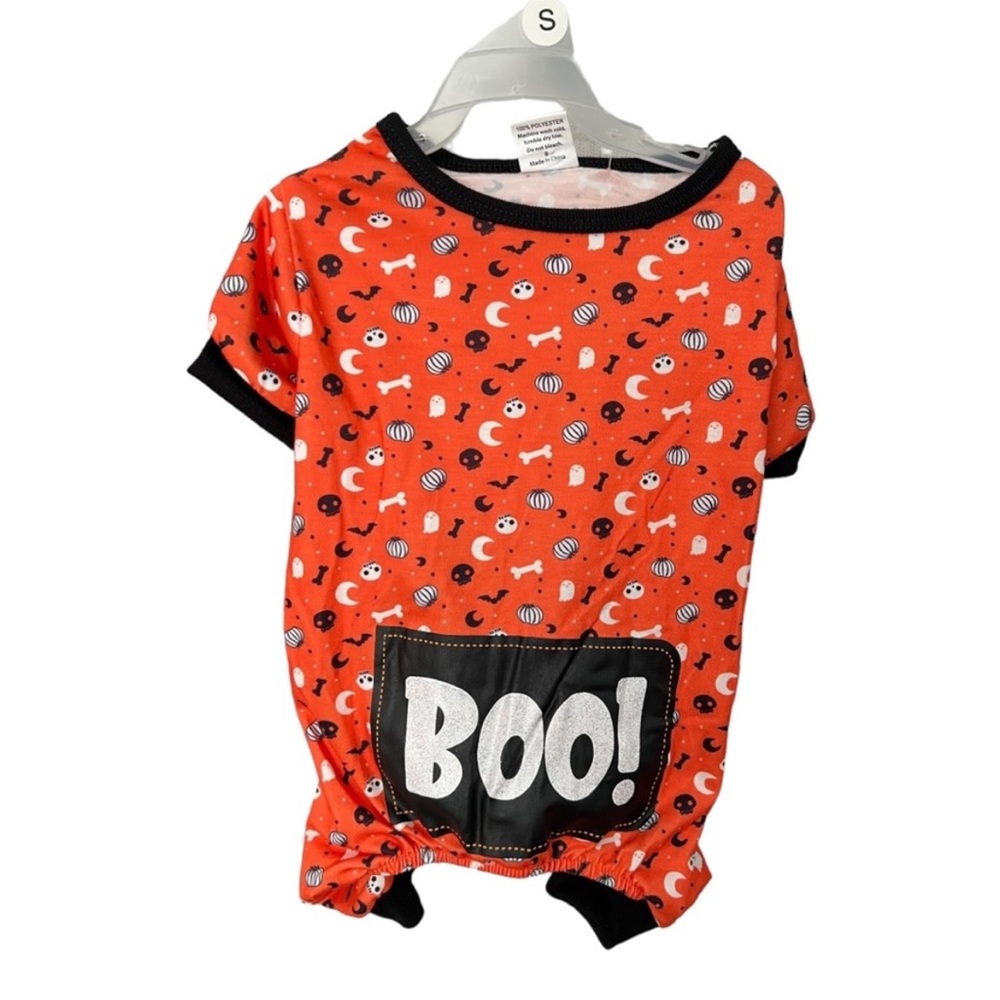Halloween Pet Boo! Pumpkin, Skulls, Bones, Moon & Bats Pet Spirit Dog Onesie NWT
